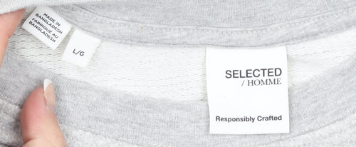 Selected Homme Mens Grey L Crew Neck Cotton Blend Sweatshirt
