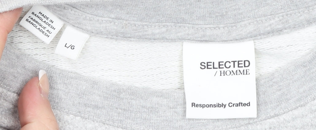 Selected Homme Mens Grey L Crew Neck Cotton Blend Sweatshirt