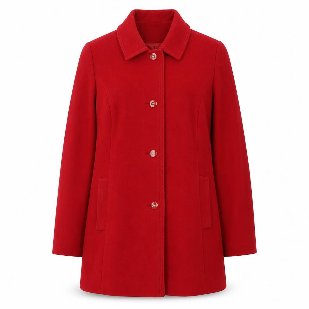 Front view of Eastex Women's Red Wool Cashmere Blend Mid-Length Coat, size 16