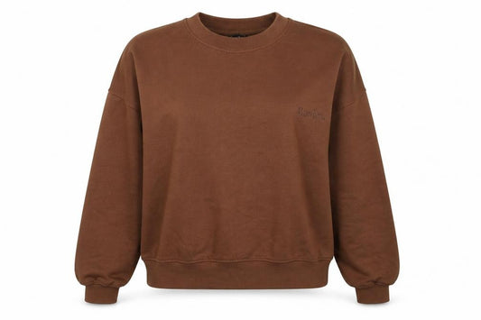 Front view of PRETTYLITTLETHING Women Brown L Pullover Crew Neck Sweatshirt