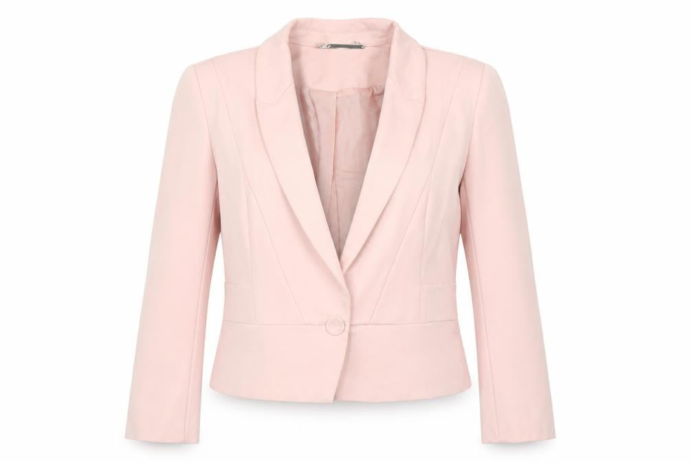 Front view of Rowen Avenue Women Pink, size 12, Single Button Tailored Blazer