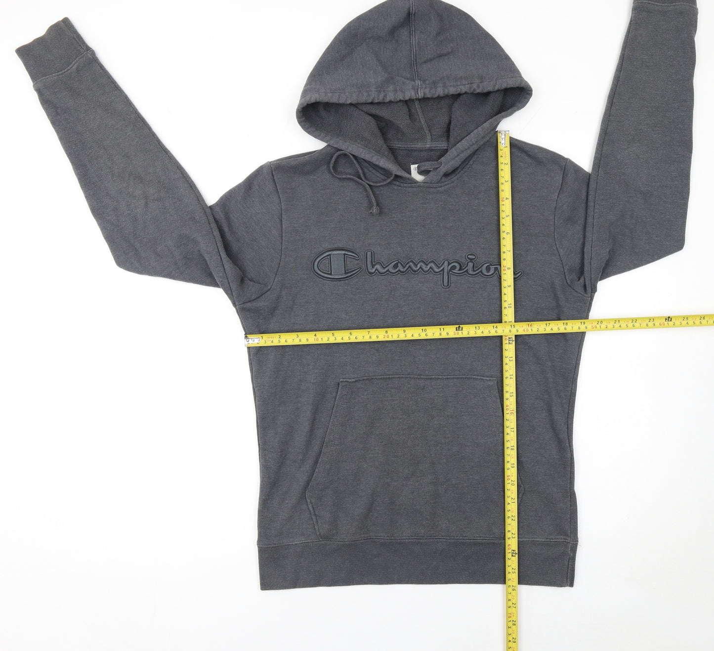 Champion Men’s Grey Pullover Hoodie S Regular Fit Logo Sweatshirt