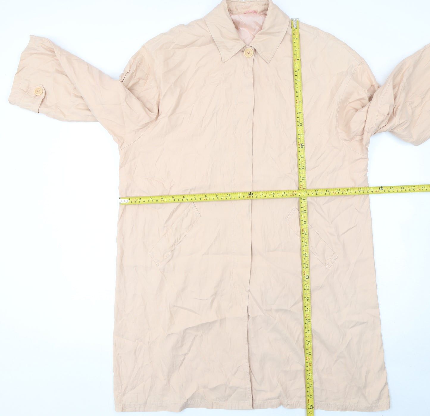 iBlues Women Beige Long Trench Coat Size 10 Viscose Blend Classic Style