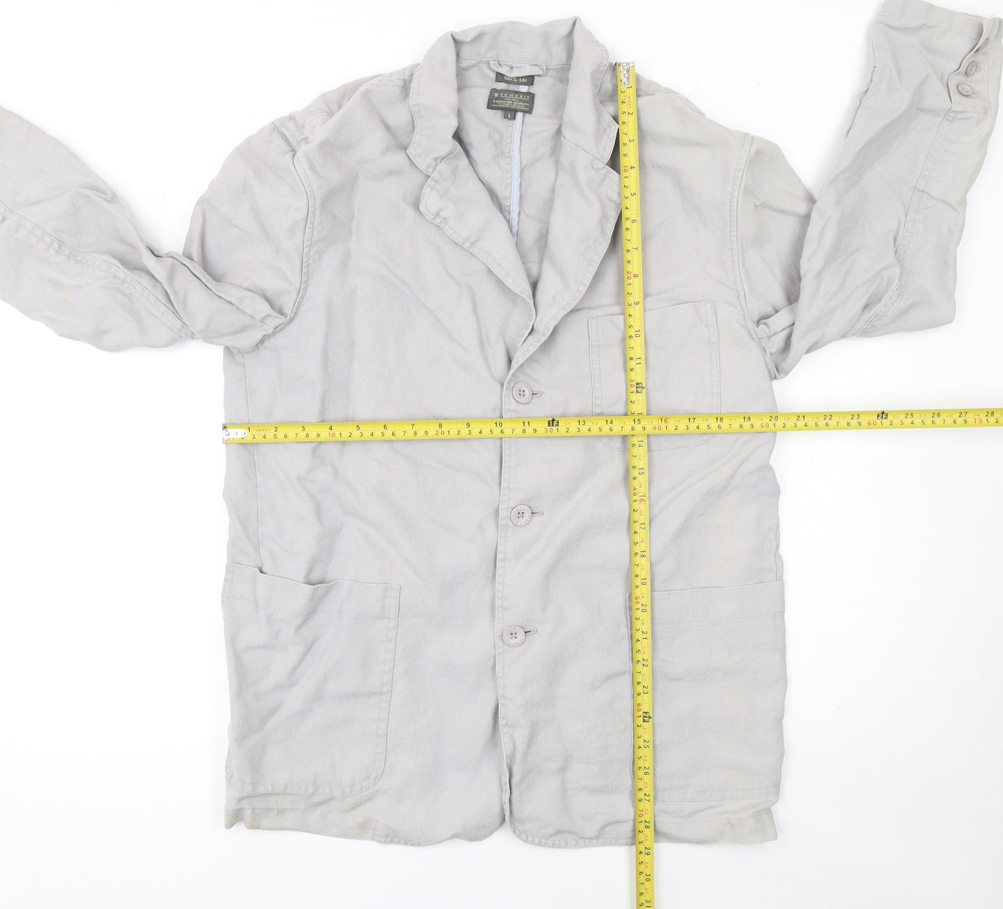 Temerit Women Beige Linen Sport Coat L Lightweight Single Breasted