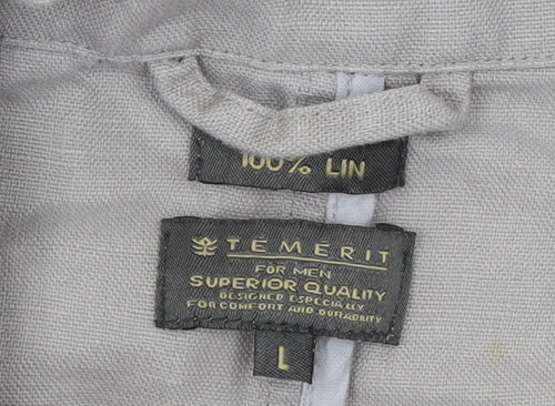 Temerit Women Beige Linen Sport Coat L Lightweight Single Breasted