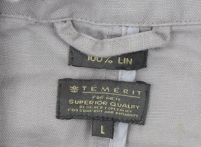 Temerit Women Beige Linen Sport Coat L Lightweight Single Breasted