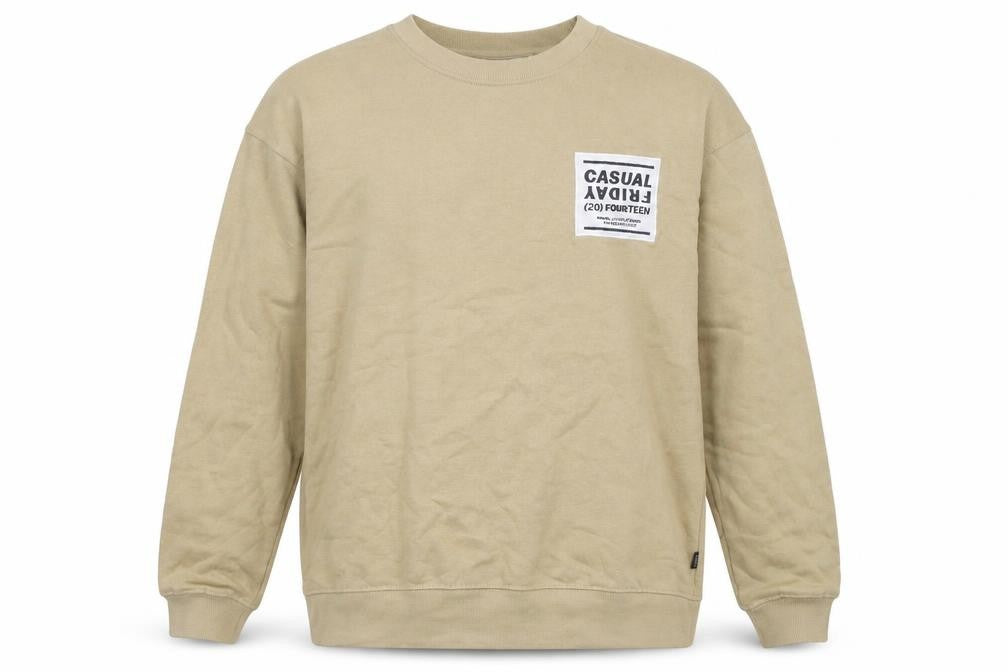 Front view of Casual Friday Men's Beige XL Pullover Sweatshirt Crew Neck