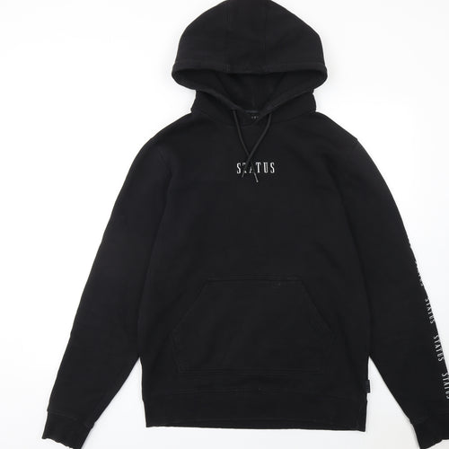 Status Men's Black Pullover Hoodie Size L Graphic Logo Hooded Sweatshirt