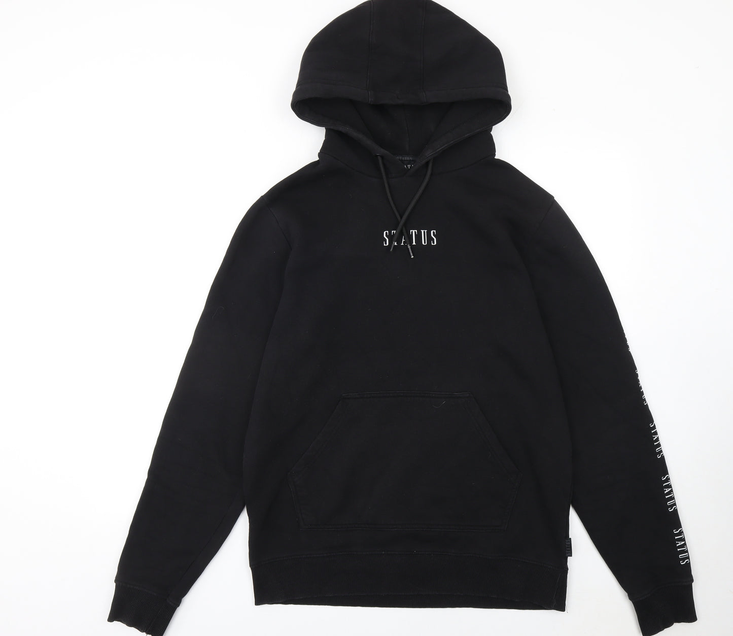 Status Men's Black Pullover Hoodie Size L Graphic Logo Hooded Sweatshirt