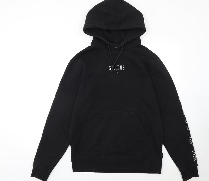 Status Men's Black Pullover Hoodie Size L Graphic Logo Hooded Sweatshirt
