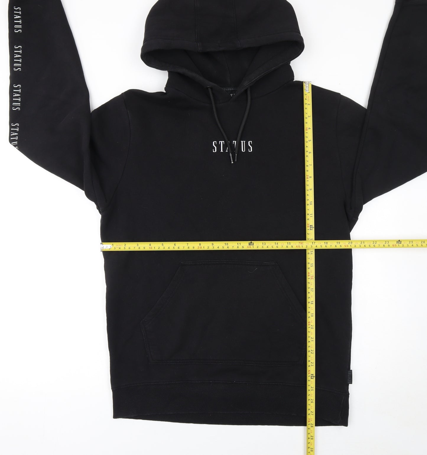 Status Men's Black Pullover Hoodie Size L Graphic Logo Hooded Sweatshirt