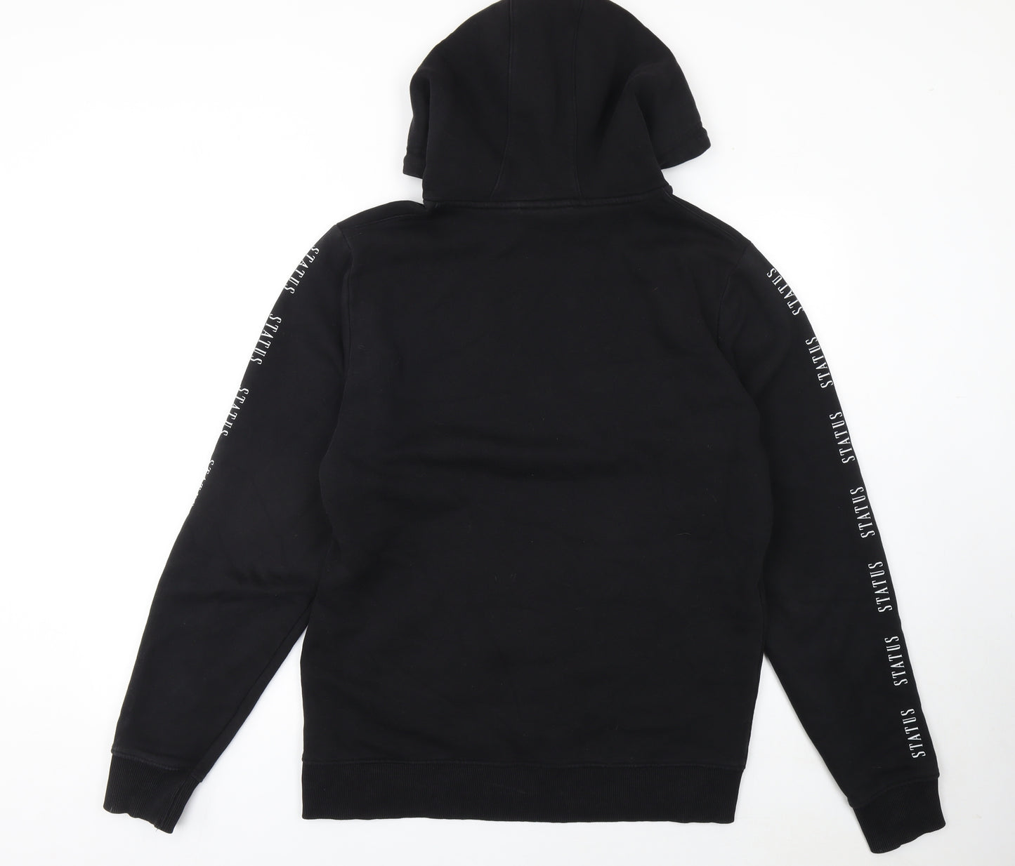 Status Men's Black Pullover Hoodie Size L Graphic Logo Hooded Sweatshirt