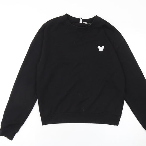 H&M Disney Women Black Cotton Crew Neck Pullover Sweatshirt Size S