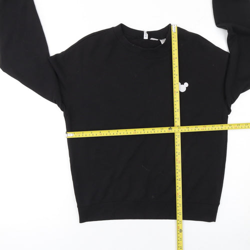 H&M Disney Women Black Cotton Crew Neck Pullover Sweatshirt Size S
