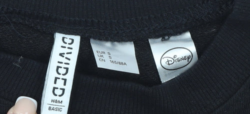 H&M Disney Women Black Cotton Crew Neck Pullover Sweatshirt Size S