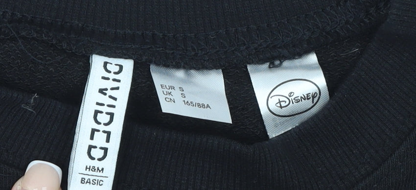 H&M Disney Women Black Cotton Crew Neck Pullover Sweatshirt Size S