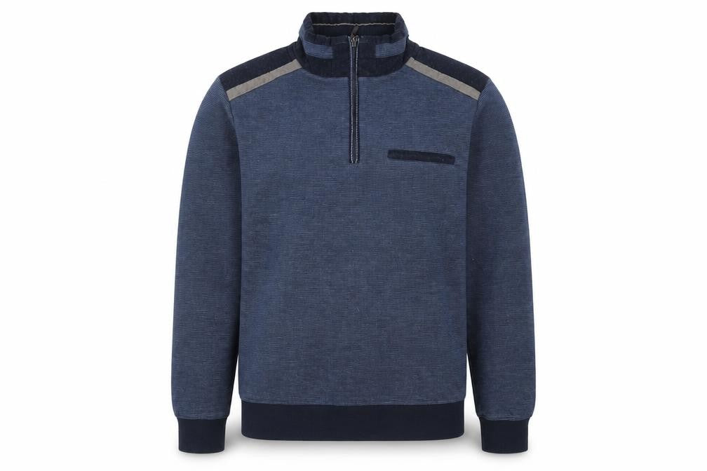Front view of Montechiaro Men's Blue Small 1/4 Zip Pullover Sweatshirt