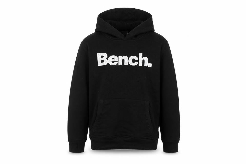 Front view of Bench boys’ black pullover hoodie 9-10 years hooded sweatshirt