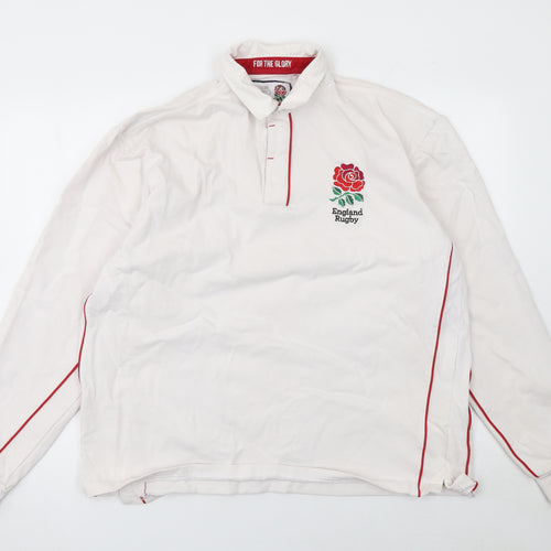 England Rugby Mens 3XL White Long Sleeve Polo Shirt Cotton Top