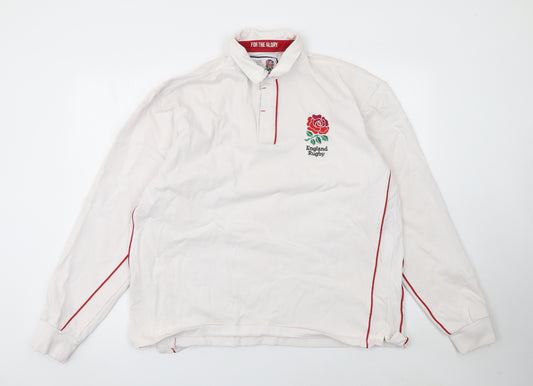 England Rugby Mens 3XL White Long Sleeve Polo Shirt Cotton Top