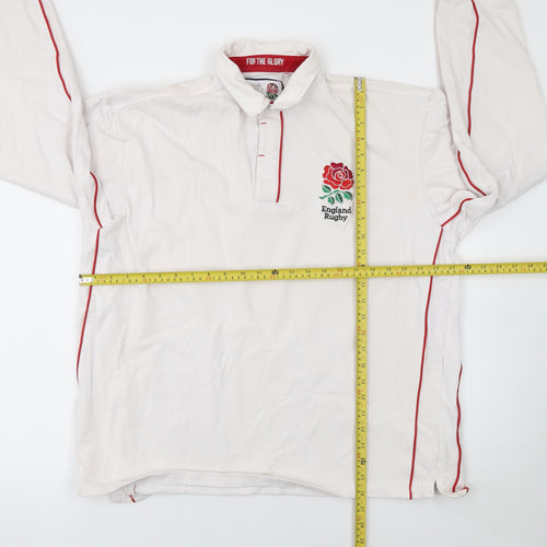 England Rugby Mens 3XL White Long Sleeve Polo Shirt Cotton Top