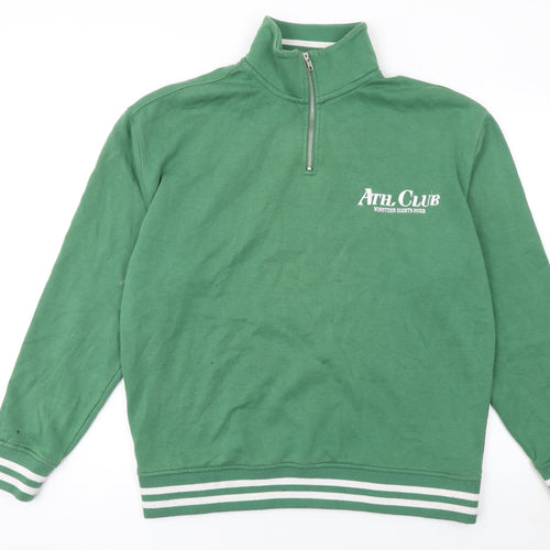 Primark Men's Green 1/4 Zip Athletic Club Graphic Sweatshirt Medium