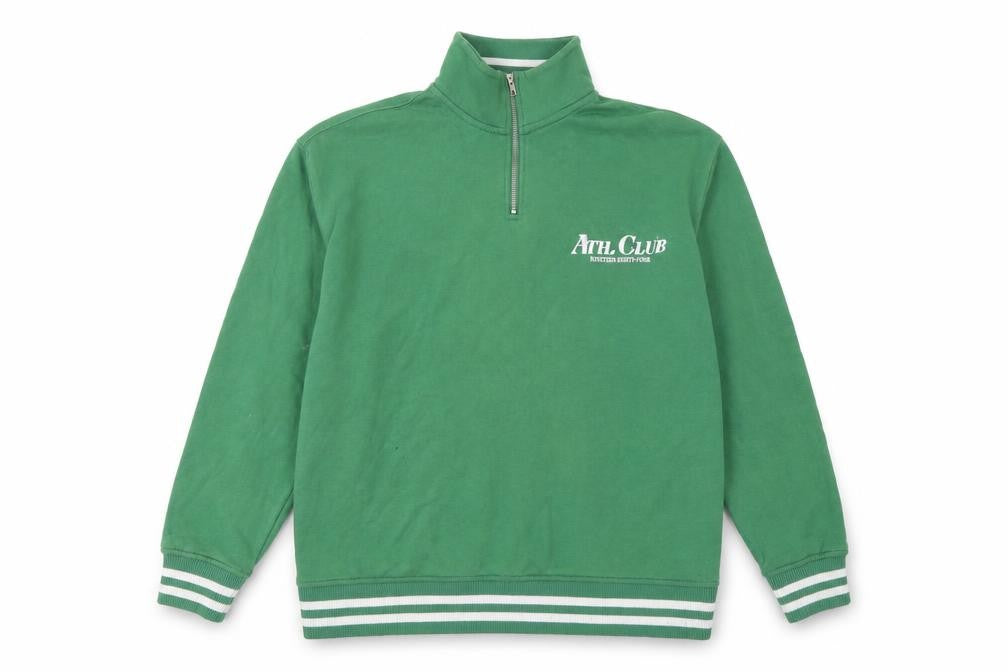 Front view of Primark Men's Green 1/4 Zip Athletic Club Graphic Sweatshirt Medium
