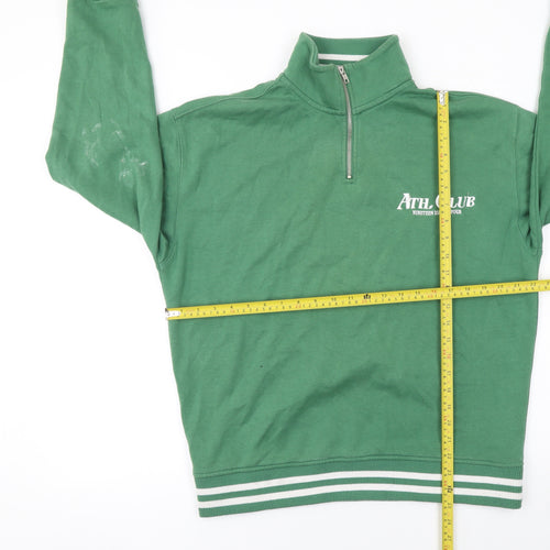 Primark Men's Green 1/4 Zip Athletic Club Graphic Sweatshirt Medium