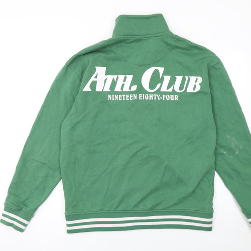 Primark Men's Green 1/4 Zip Athletic Club Graphic Sweatshirt Medium