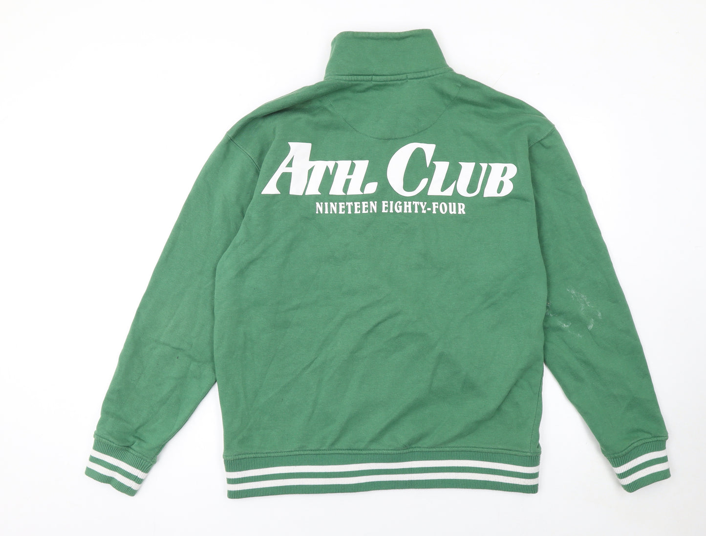 Primark Men's Green 1/4 Zip Athletic Club Graphic Sweatshirt Medium