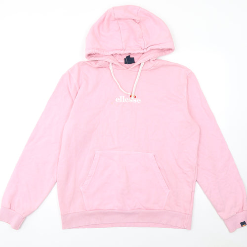 Ellesse Womens Pink Pullover Hoodie UK 12 Cotton Casual Logo Sweatshirt
