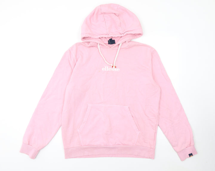 Ellesse Womens Pink Pullover Hoodie UK 12 Cotton Casual Logo Sweatshirt