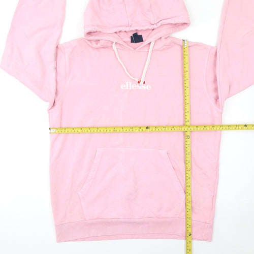 Ellesse Womens Pink Pullover Hoodie UK 12 Cotton Casual Logo Sweatshirt