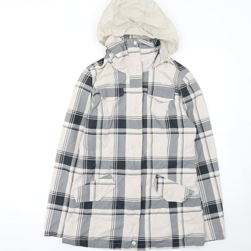 The North Face Womens Grey Check Hooded Waterproof Jacket Size S
