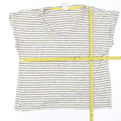 Weird Fish Womens White Striped V-Neck Cotton T-Shirt Size 14