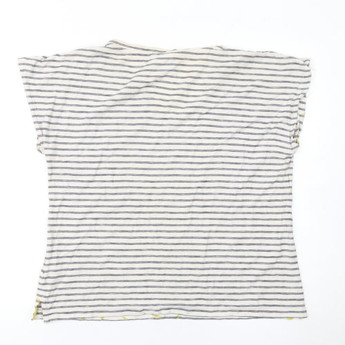 Weird Fish Womens White Striped V-Neck Cotton T-Shirt Size 14