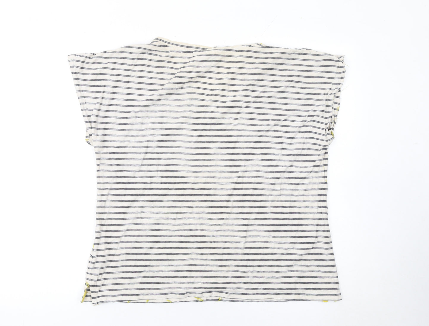 Weird Fish Womens White Striped V-Neck Cotton T-Shirt Size 14