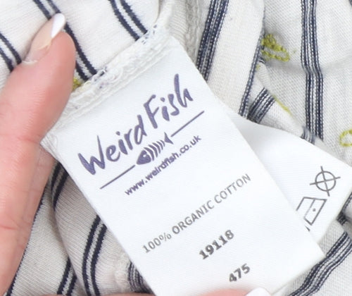 Weird Fish Womens White Striped V-Neck Cotton T-Shirt Size 14