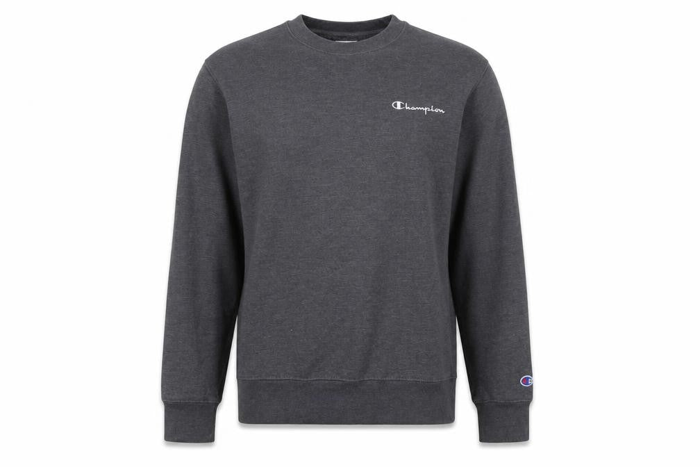 Front view of Champion Men's Grey Small Pullover Crew Neck Sweatshirt