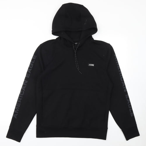 American Eagle Mens Black XS Pullover Hoodie with Logo Graphic