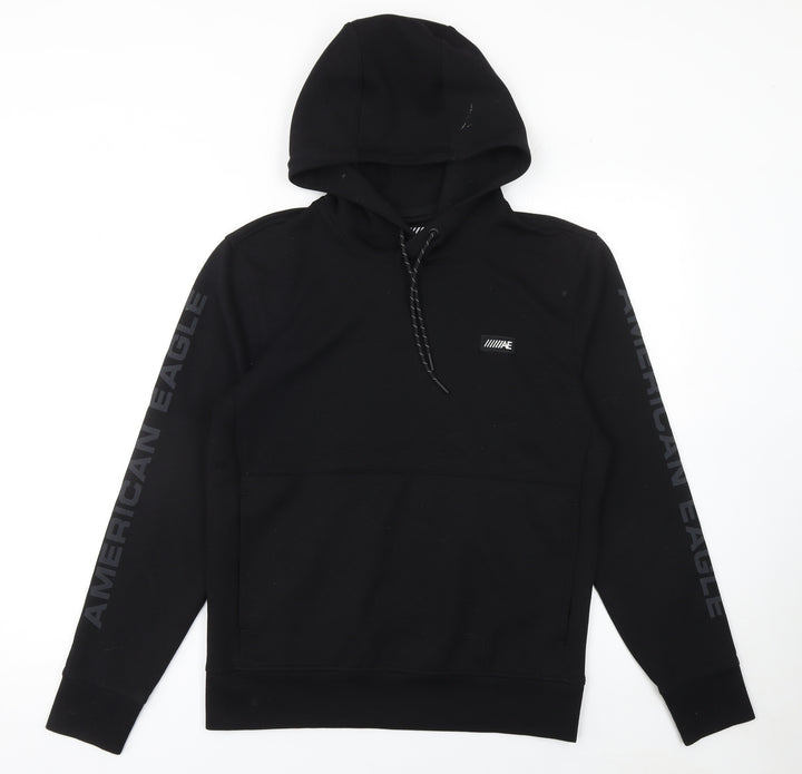 American Eagle Mens Black XS Pullover Hoodie with Logo Graphic