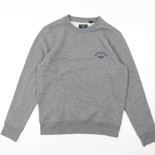 Dockers Men Grey Regular Fit Crew Neck Fleece Sweatshirt Size S
