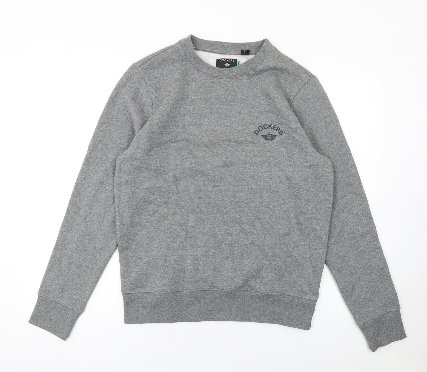 Dockers Men Grey Regular Fit Crew Neck Fleece Sweatshirt Size S