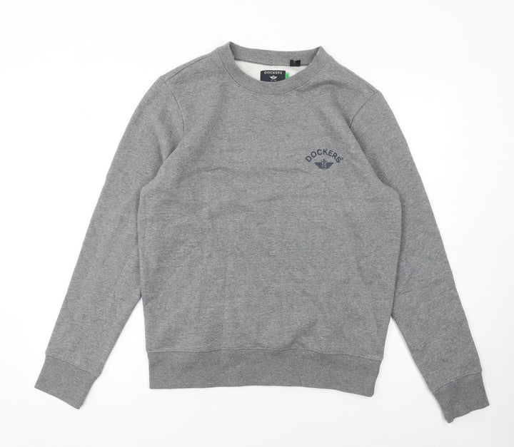 Dockers Men Grey Regular Fit Crew Neck Fleece Sweatshirt Size S