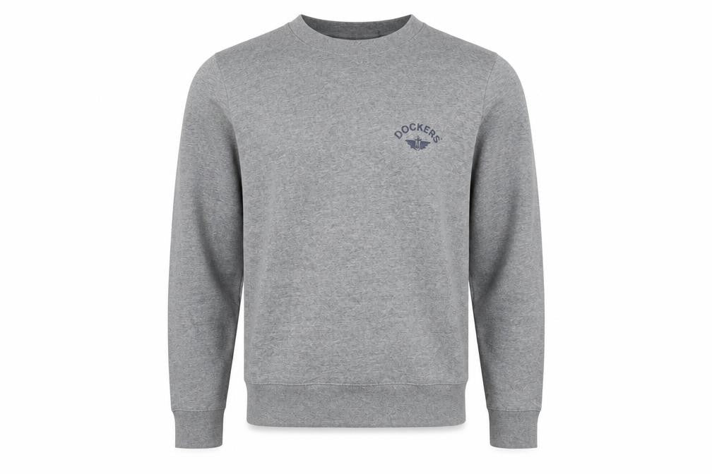 Front view of Dockers Men Grey Regular Fit Crew Neck Fleece Sweatshirt, size S