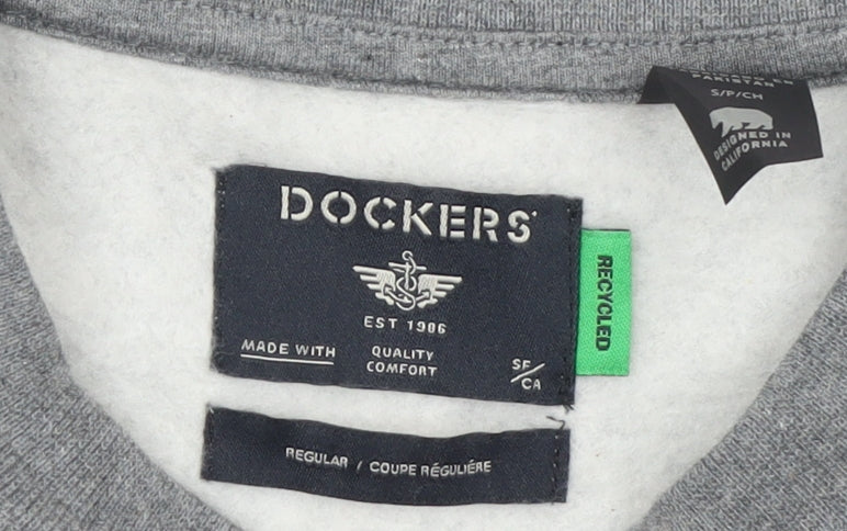 Dockers Men Grey Regular Fit Crew Neck Fleece Sweatshirt Size S