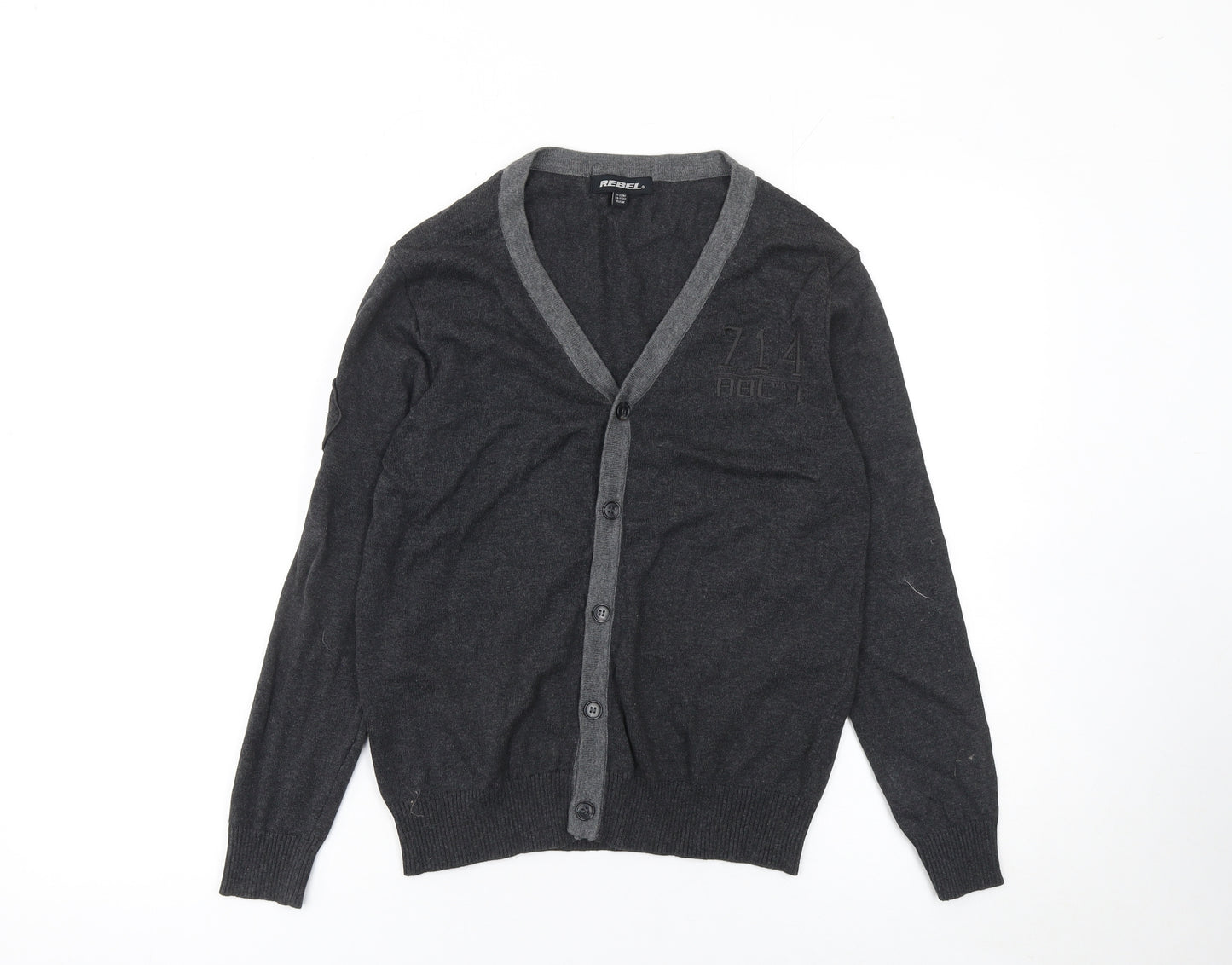 Rebel Boys Dark Grey Cotton Cardigan 152cm Button-Up V-Neck Jumper