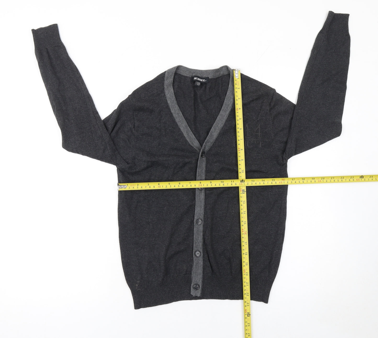 Rebel Boys Dark Grey Cotton Cardigan 152cm Button-Up V-Neck Jumper