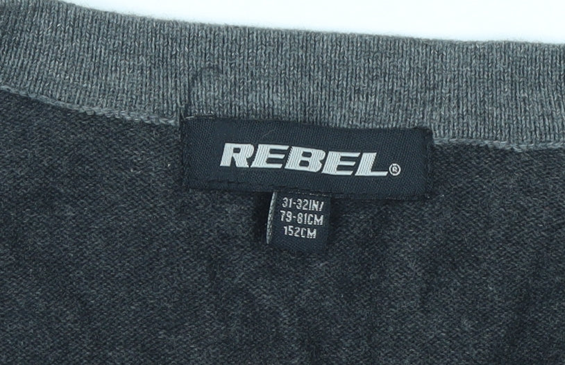 Rebel Boys Dark Grey Cotton Cardigan 152cm Button-Up V-Neck Jumper