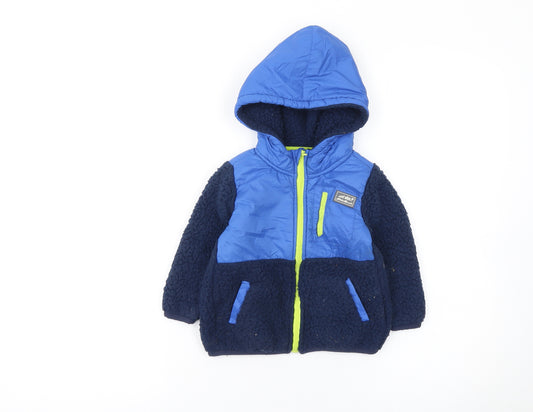 Eddie Bauer Boys Blue Hooded Fleece Puffer Jacket 2 Years Warm Lined Zip Up